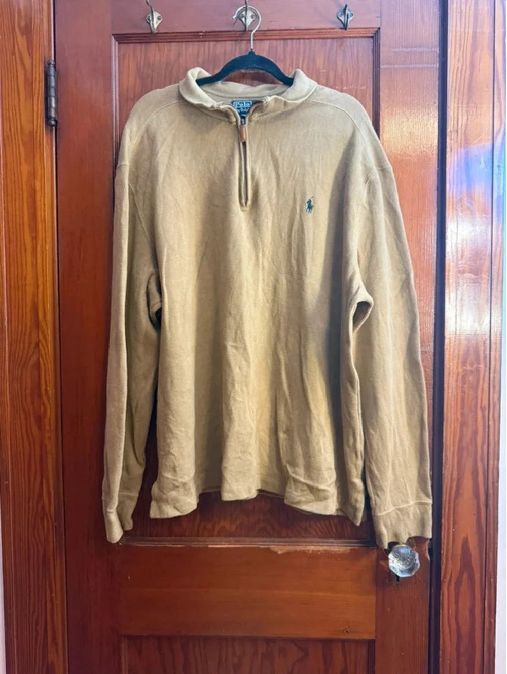 Polo by Ralph Lauren Men’s XXL Quarter-Zip Pullover Tan Camel Green Pony
